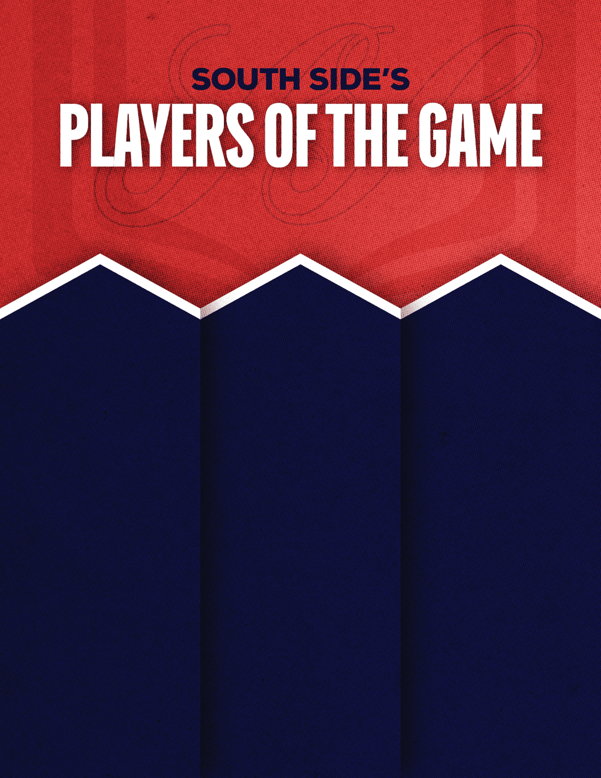 A red and blue poster with a white border. Description generated by AI