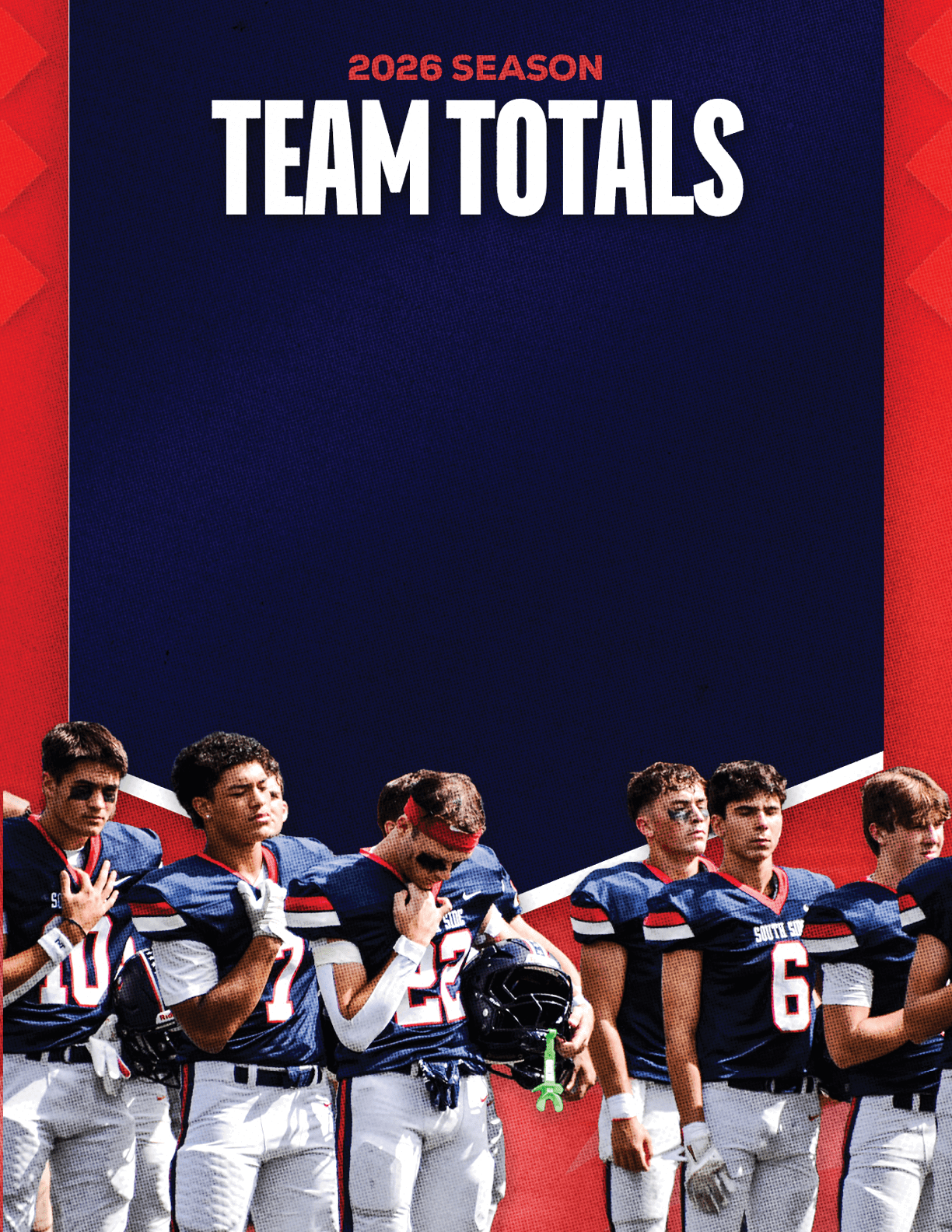 A group of football players standing on a field. Description generated by AI