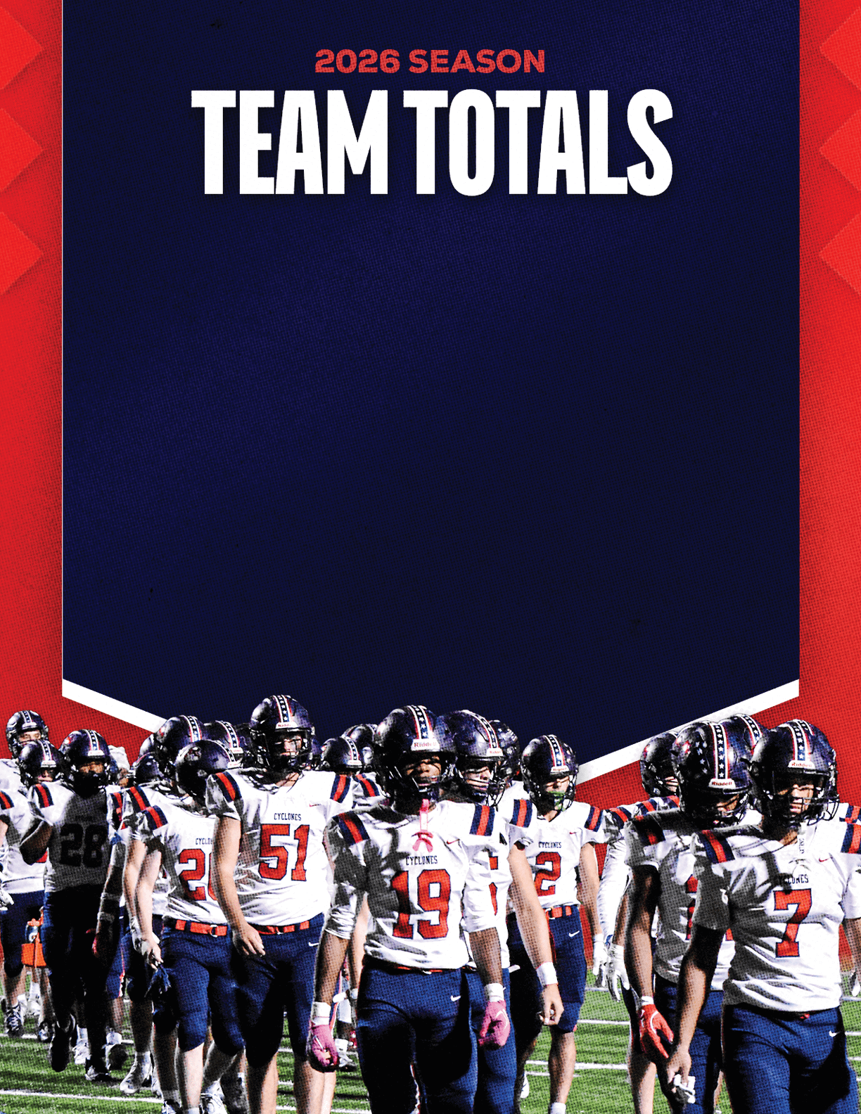 A group of football players standing on a field. Description generated by AI