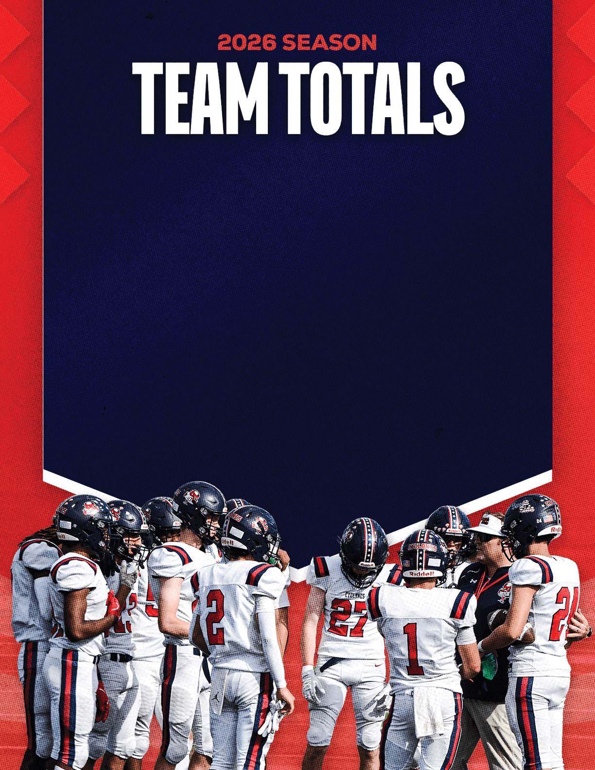 A group of football players standing on a field. Description generated by AI