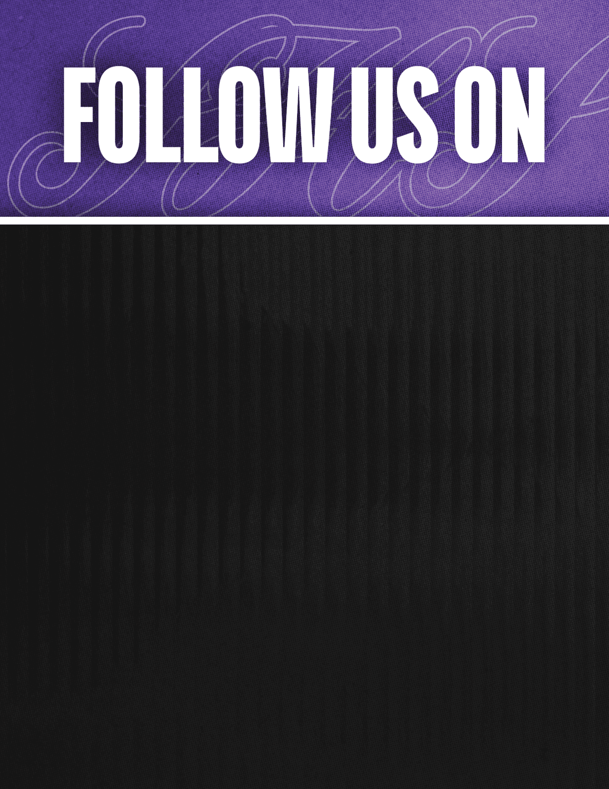 A black and red sign that says Follow Us On. Description generated by AI