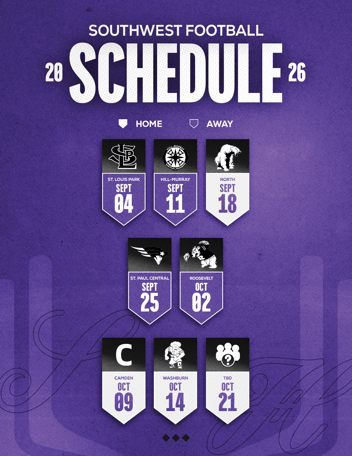 A red and white schedule for Sun Prairie East Football. Description generated by AI