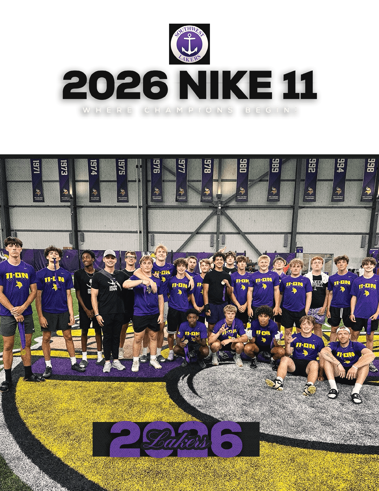 A group of football players standing on a field. Description generated by AI