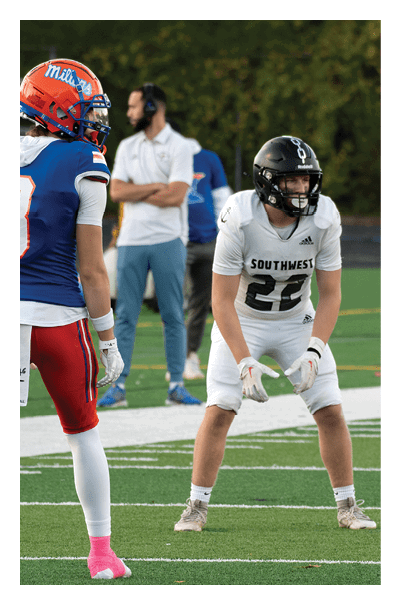 A young man wearing a football jersey with the name Vista on the back. AI generated content