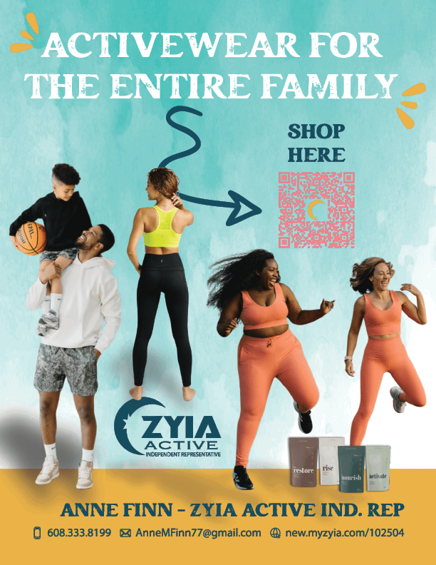 A family of four is shown in an advertisement for activewear. AI generated content
