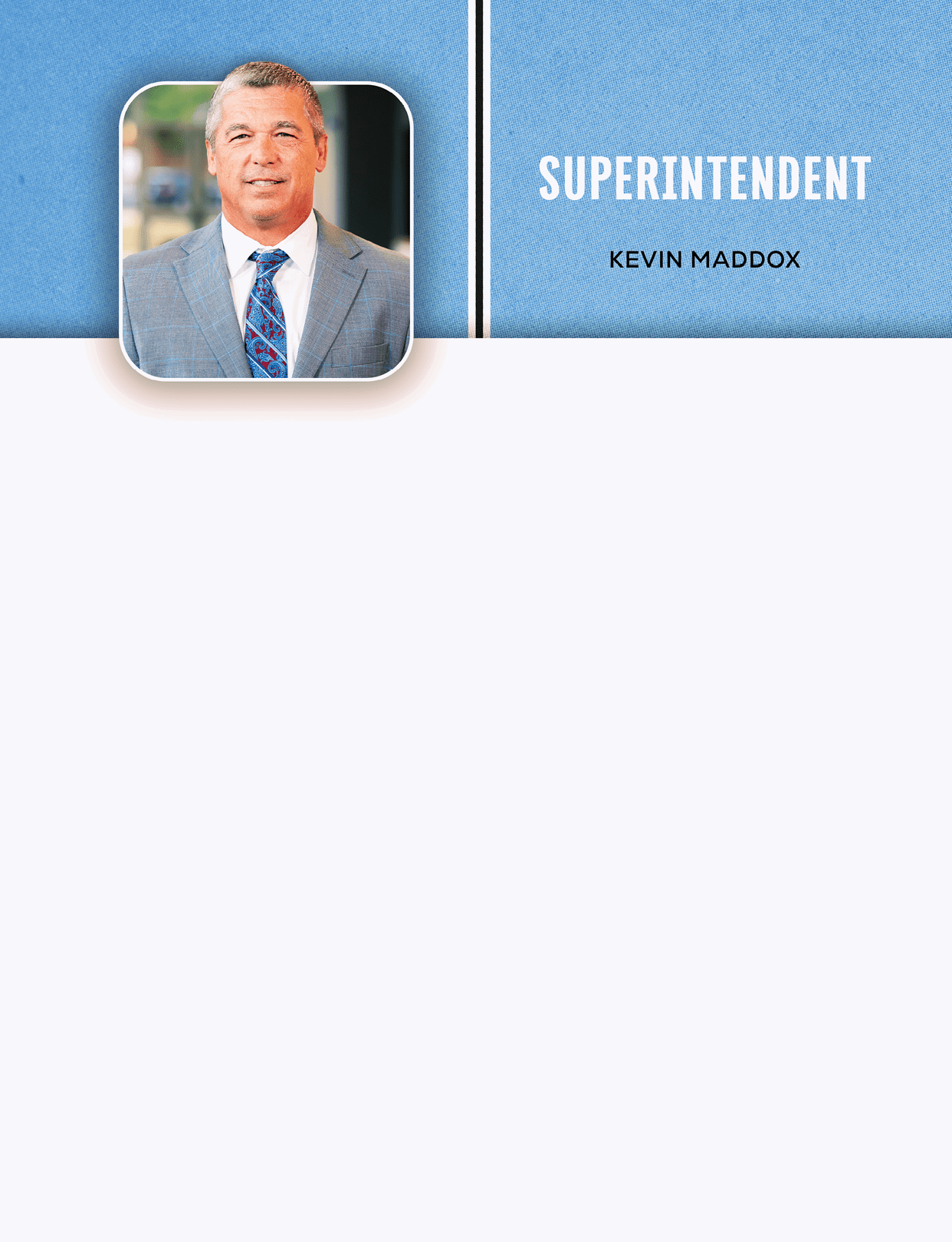 A man is pictured in a suit and tie, with the words “Superintendent" written above him. AI generated content
