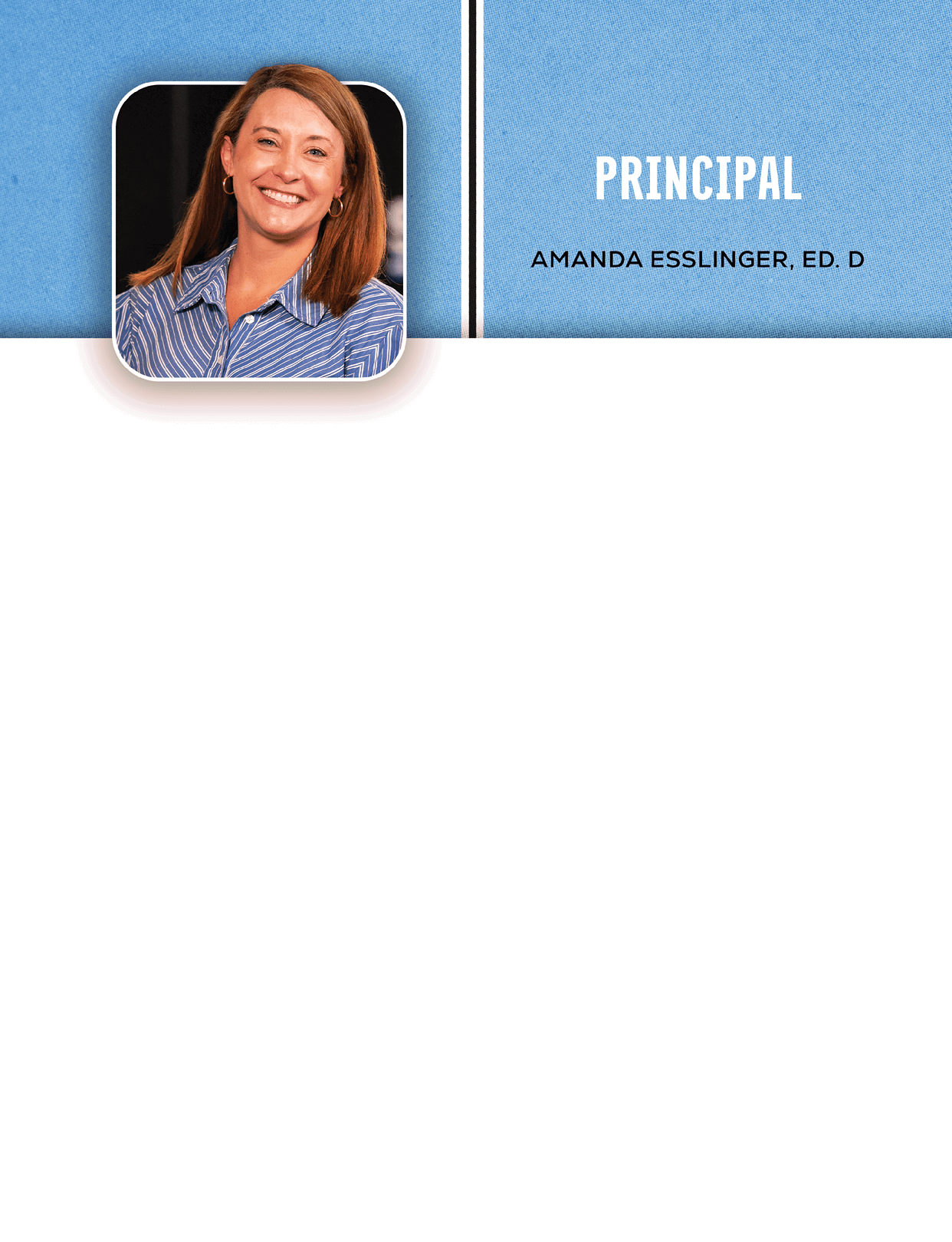 A woman is smiling in a picture with the words “Principal" written above her. AI generated content