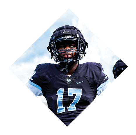 A football player wearing a black helmet and jersey with the number 17 on it. AI generated content