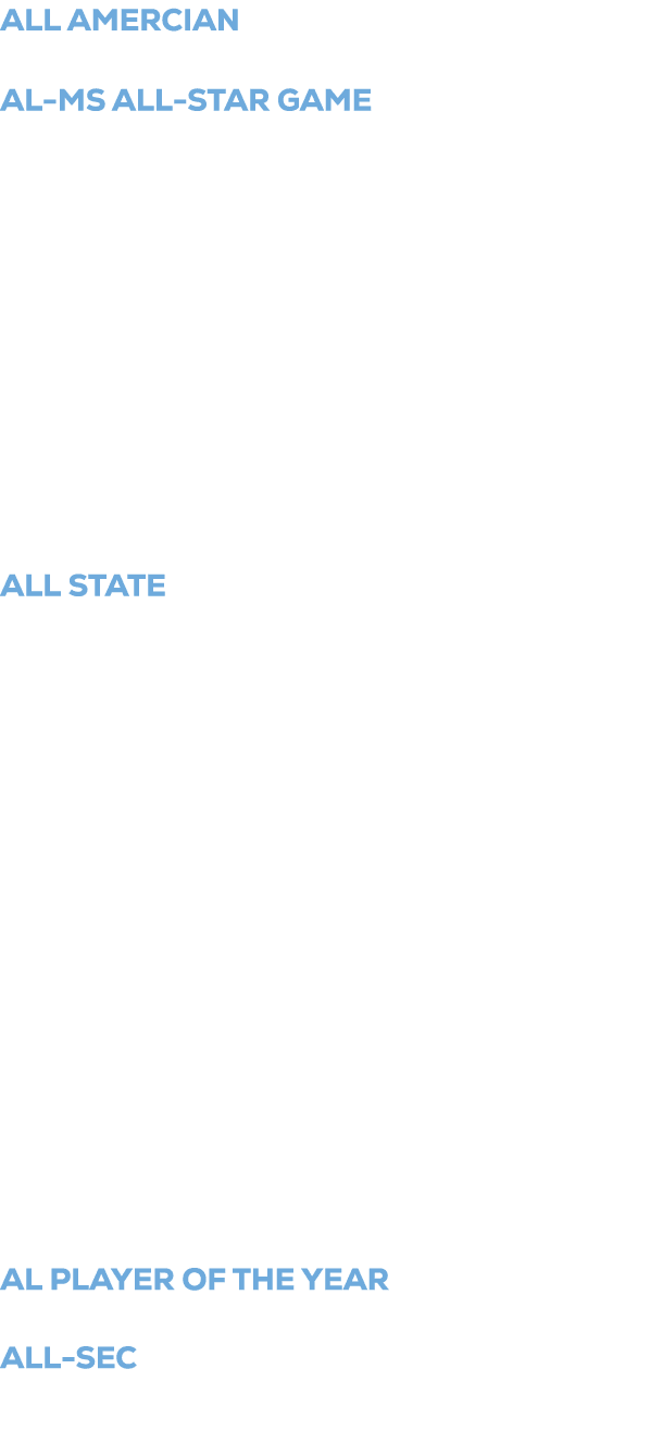 ALL AMERCIAN 2007 William Green Florida AL MS ALL STAR GAME 2025 Brock Bradley Clemson 2025 Hudson Reed UAB 2020 Drak...