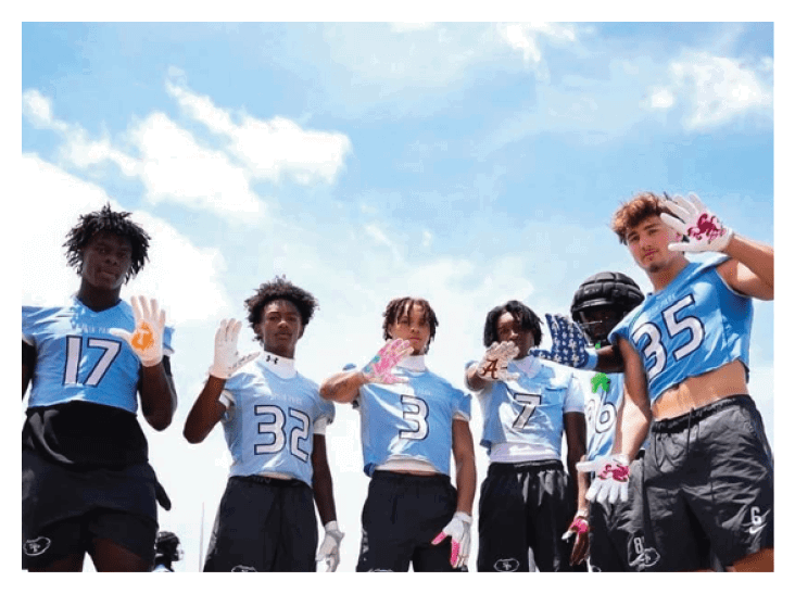 A group of young men wearing blue jerseys pose for a picture. AI generated content