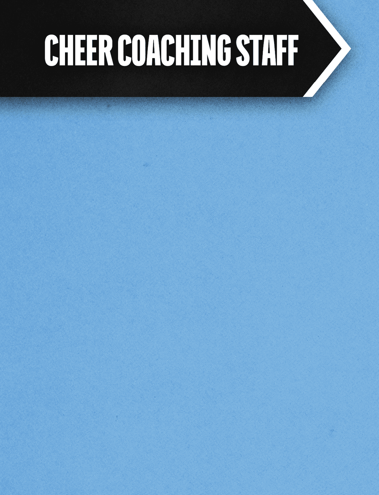 A sign that says “Cheer Coaching Staff" with a blue background. AI generated content