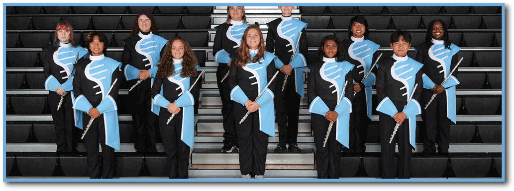 A group of young people wearing uniforms and holding instruments pose for a picture. AI generated content