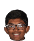 A young man wearing glasses and a white shirt is smiling. AI generated content
