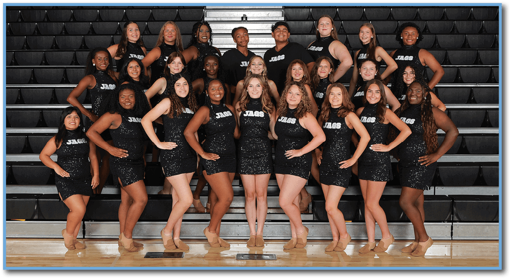 A group of women in black dresses pose for a picture on a basketball court. AI generated content