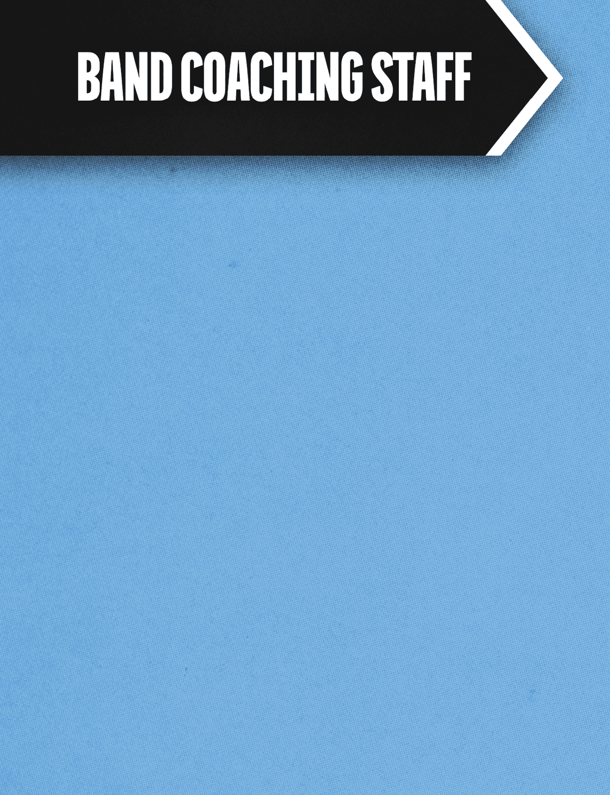 A blue sign with the words “Band Coaching Staff" written on it. AI generated content