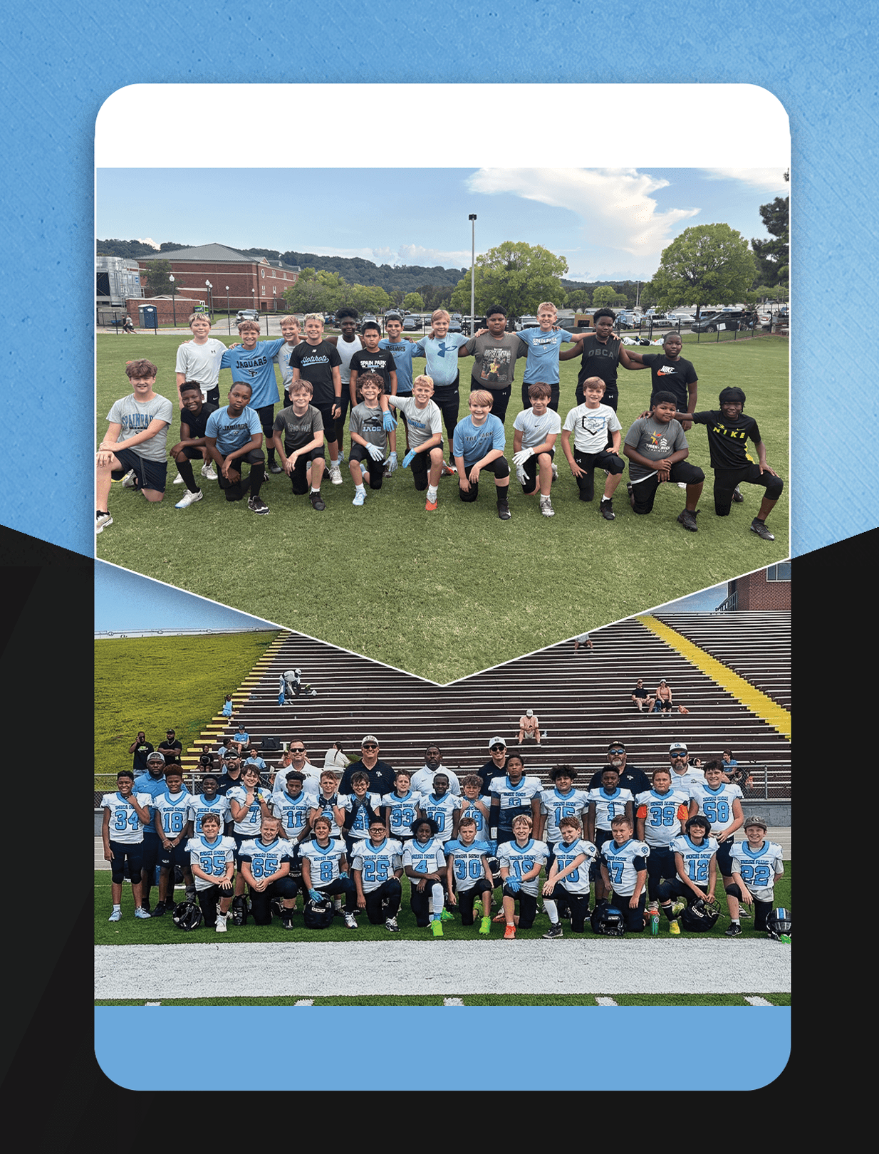 A group of young people pose for a photo on a field. AI generated content