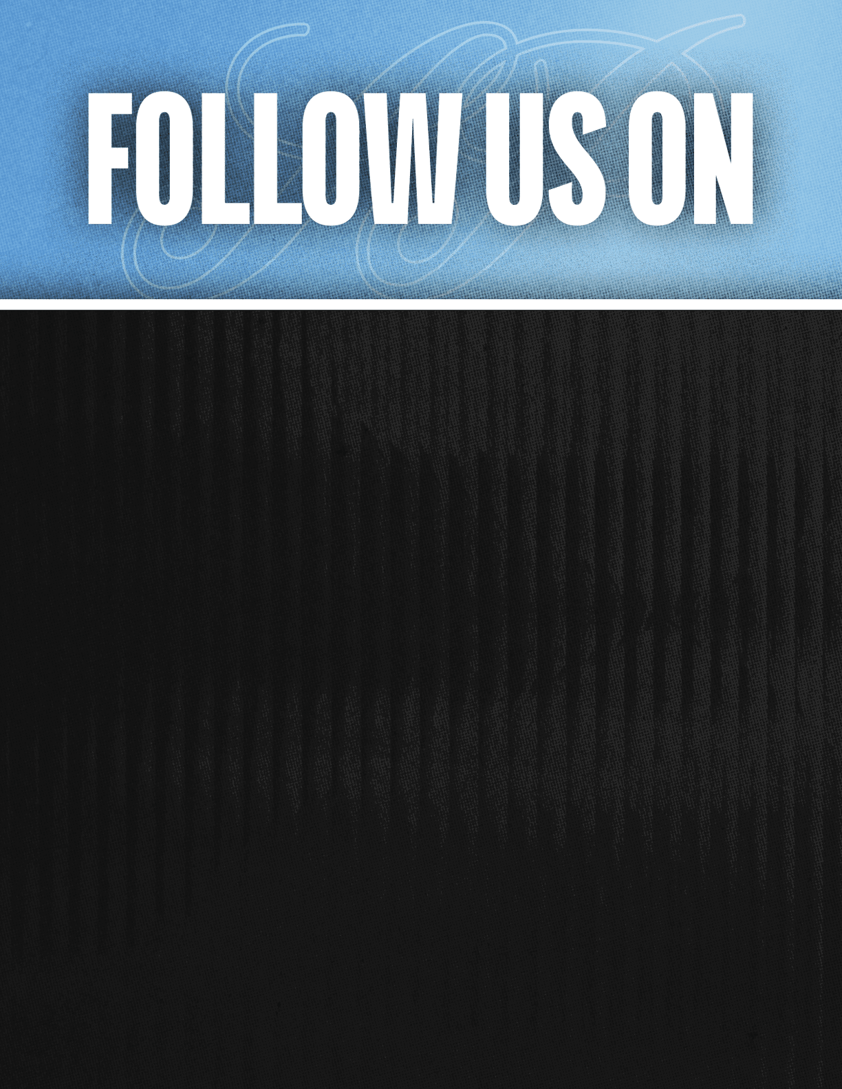 A black and red sign that says Follow Us On. Description generated by AI