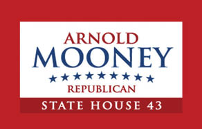 A political sign for Arnold Mooney, Republican candidate for State House 43. AI generated content