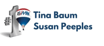 A logo for a real estate company featuring a hot air balloon and the names Tina Baum and Susan Pepples. AI generated content