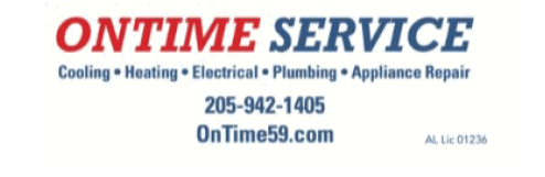 A business card for On Time Service, which offers cooling, heating, electrical, plumbing, and appliance repair services. AI generated content