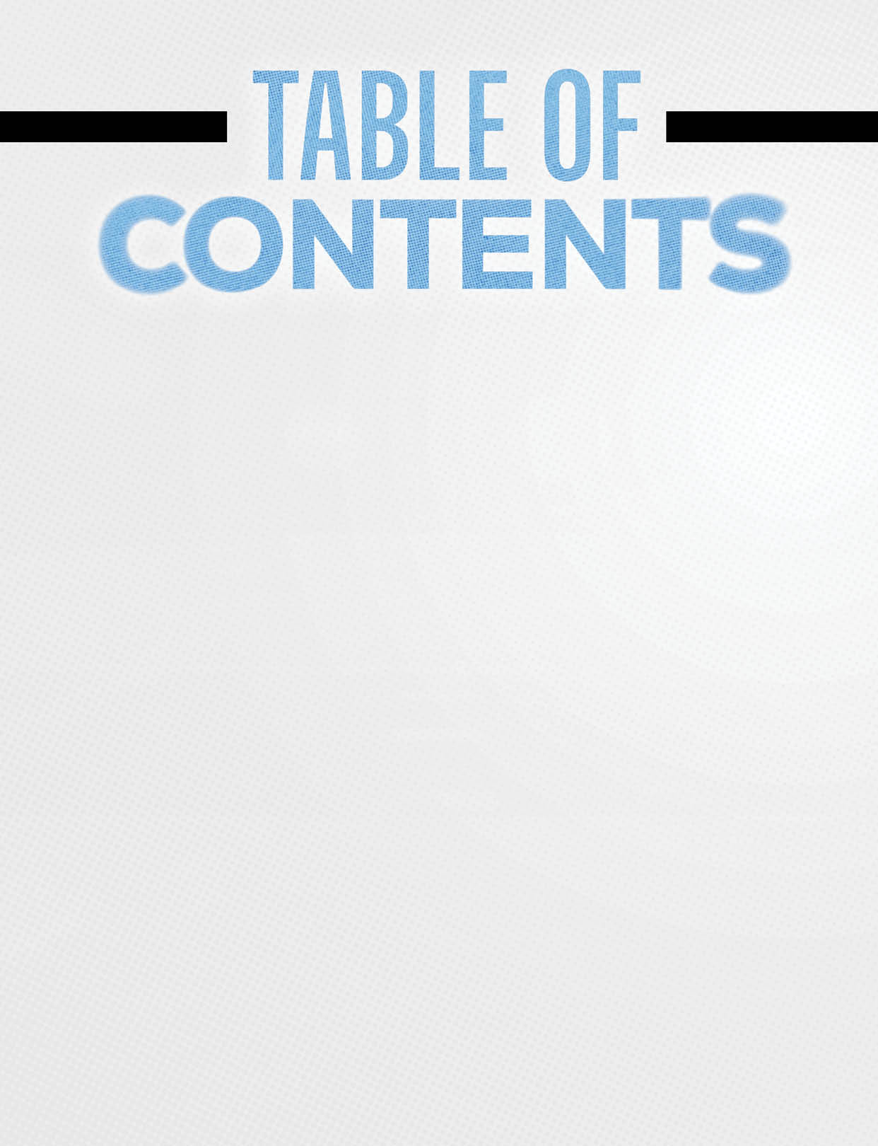A blank table of contents with a blue background. AI generated content