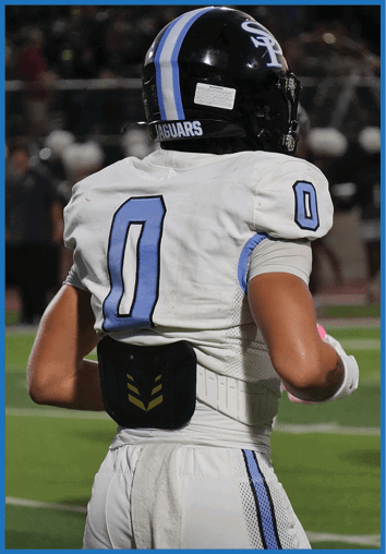 A football player wearing a white jersey with the number 0 on the back. AI generated content