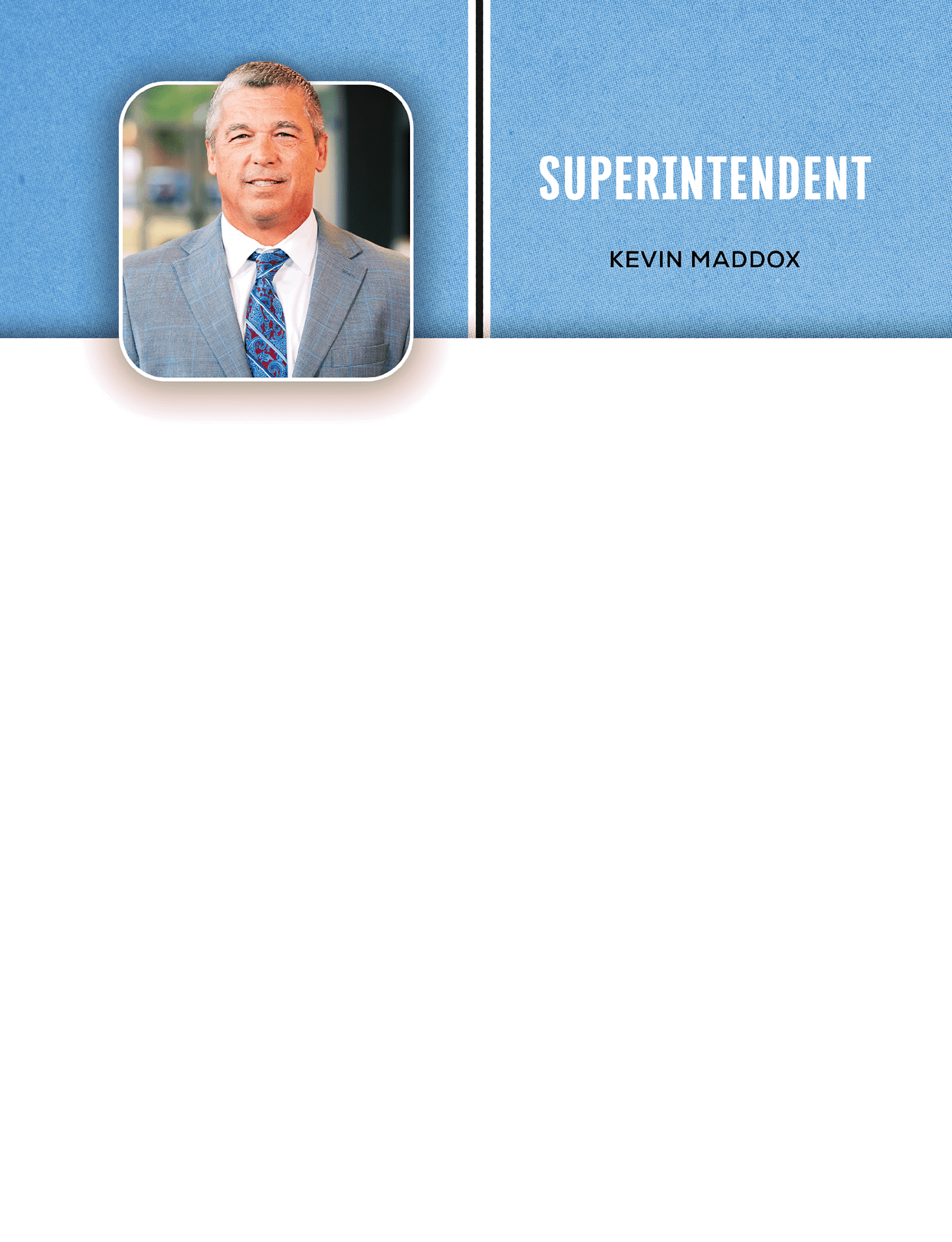 A man is pictured in a suit and tie, with the words “Superintendent" written above him. AI generated content