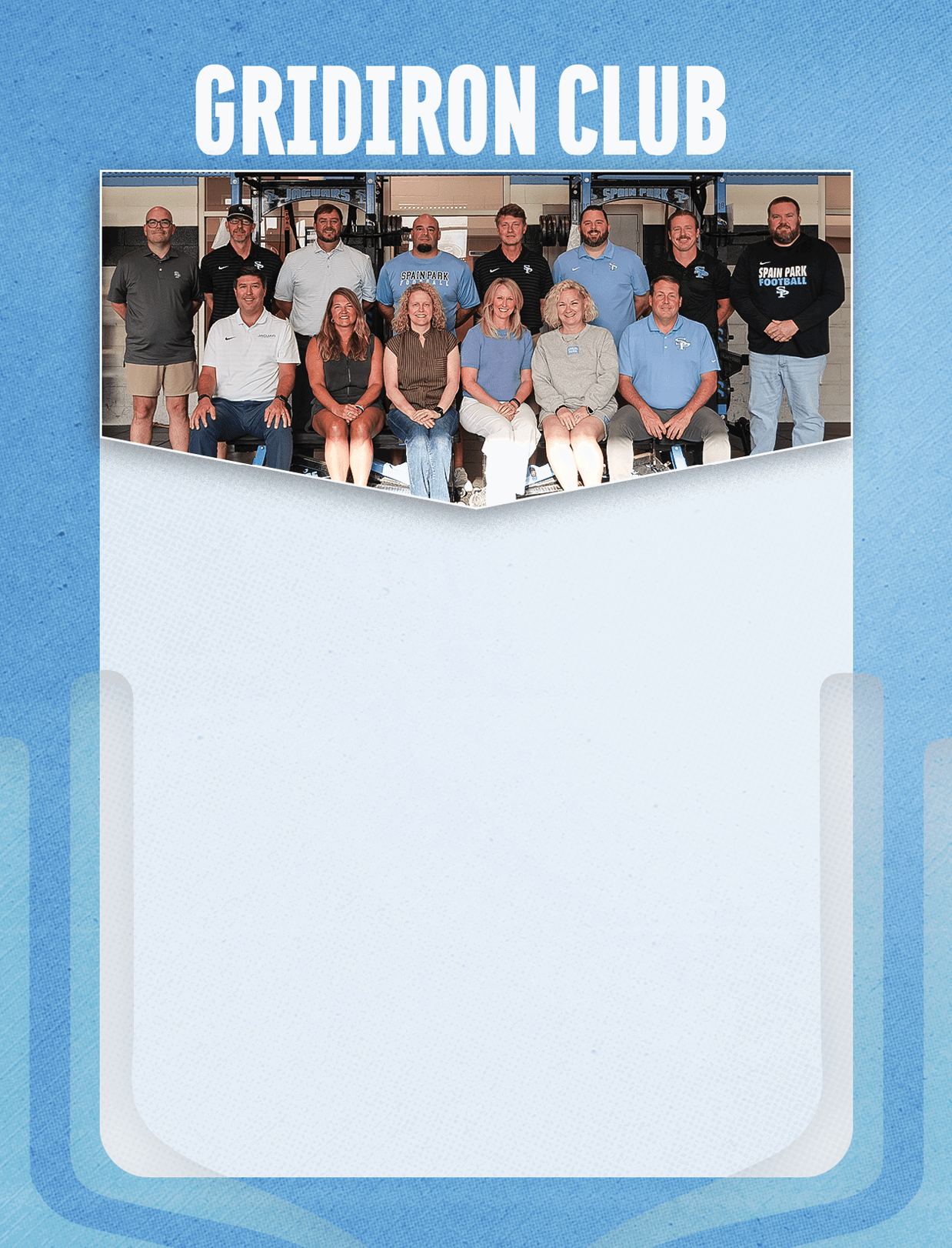 A group of people pose for a photo in front of a blue background. AI generated content