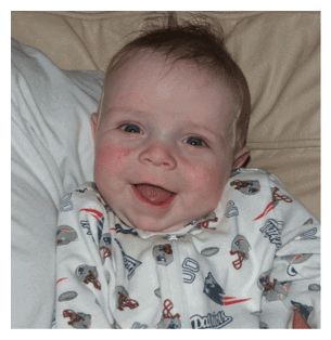 A baby wearing a white and blue shirt with a football team logo on it. AI generated content