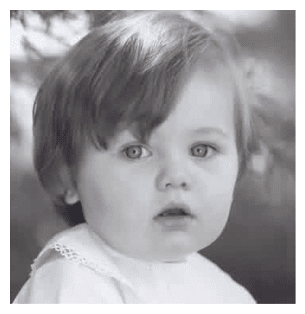 A young child with blonde hair and blue eyes is wearing a white shirt. AI generated content