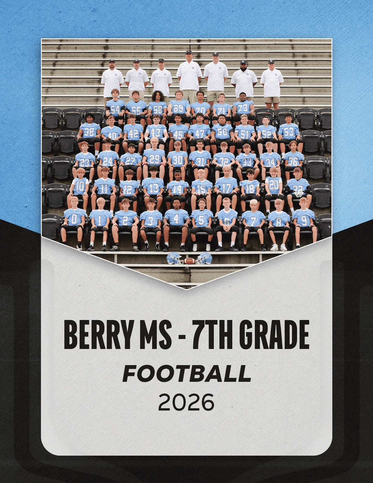 A group of young men in blue shirts and white shorts pose for a team photo. AI generated content