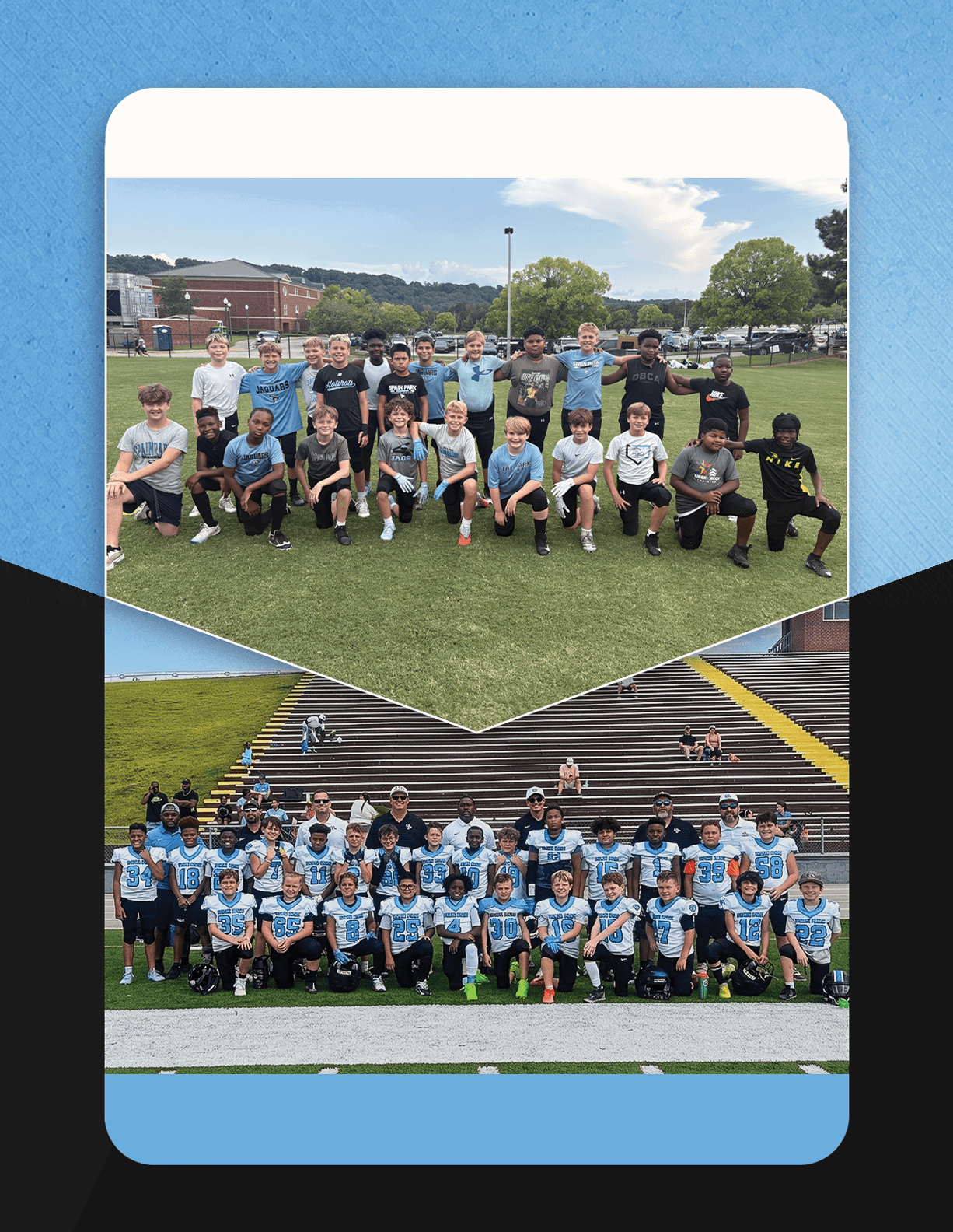 A group of young people pose for a photo on a field. AI generated content