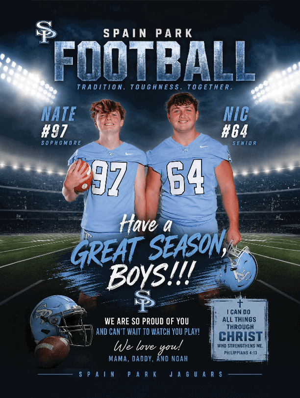 Two football players pose for a photo in their uniforms. AI generated content