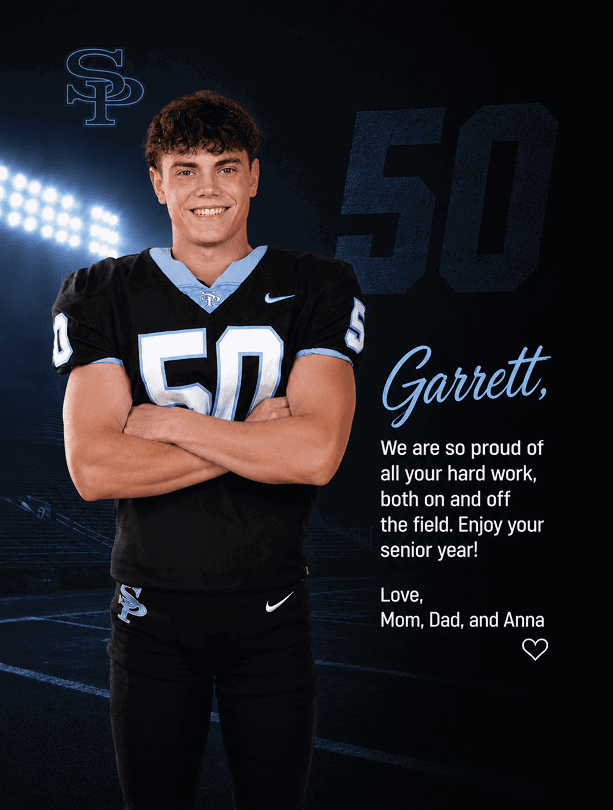 A football player named Garrett poses for a photo in his football uniform. AI generated content