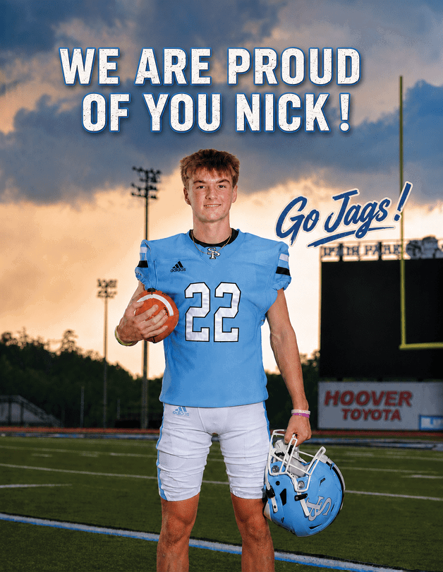 A football player wearing a blue jersey with the number 22 stands on a field holding a football. AI generated content