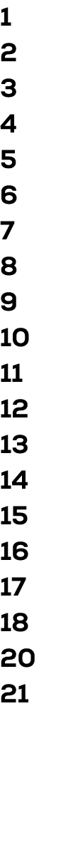 1 2 3 4 5 6 7 8 9 10 11 12 13 14 15 16 17 18 20 21 