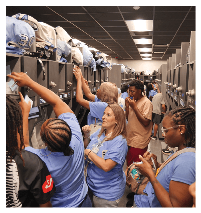 A group of people are standing in a locker room, getting dressed. AI generated content