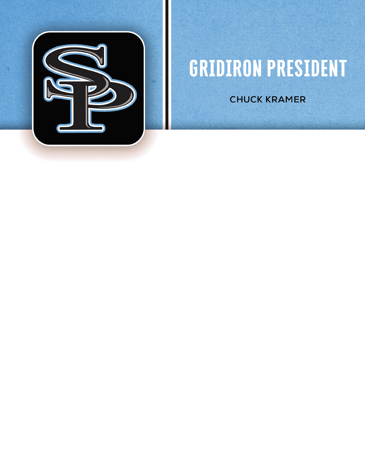 A blue and white card with a football logo and the name “Chuck Kramer" written on it. AI generated content