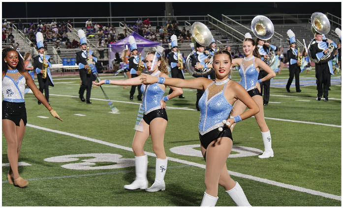 A group of female dancers perform on a field. AI generated content