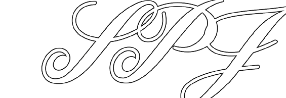 Elegant cursive letters “SPF" are displayed in a black outline on a white background. Description generated by AI