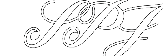 Elegant cursive letters “SPF" are displayed in a black outline on a white background. Description generated by AI