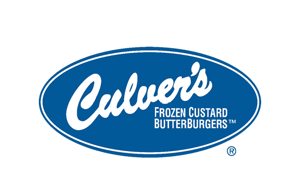 A blue oval logo with the word Culver's in white cursive and the text Frozen Custard ButterBurgers in white block letters inside. Description generated by AI
