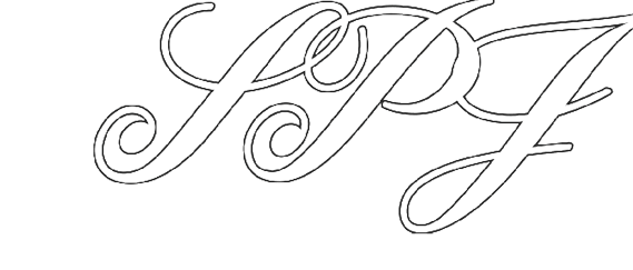 Elegant cursive letters “SPF" are displayed in a black outline on a white background. Description generated by AI