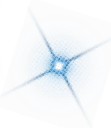 A soft blue glowing starburst pattern with a bright center and four radiating beams fading into a white background. Description generated by AI