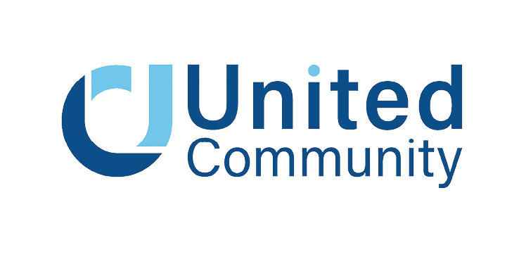 A logo featuring a stylized “U" and "C" in shades of blue next to the words "United Community" in blue text. Description generated by AI