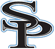 Stylized black letters S and P overlapping with a blue outline on a white background. Description generated by AI