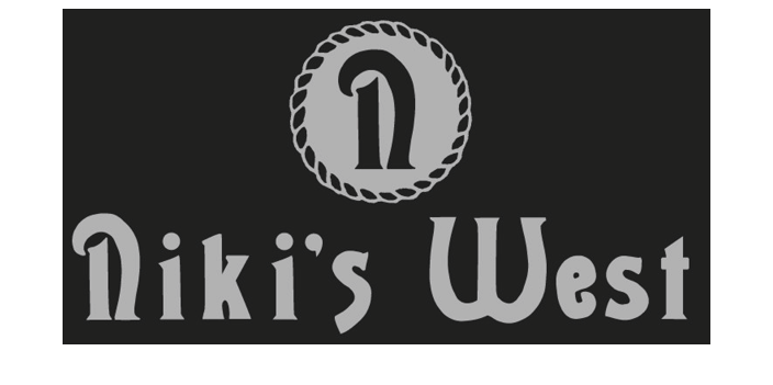 A stylized logo with a rope circle enclosing a lowercase letter “n" above the text "Niki's West" in a decorative font on a dark background. Description generated by AI