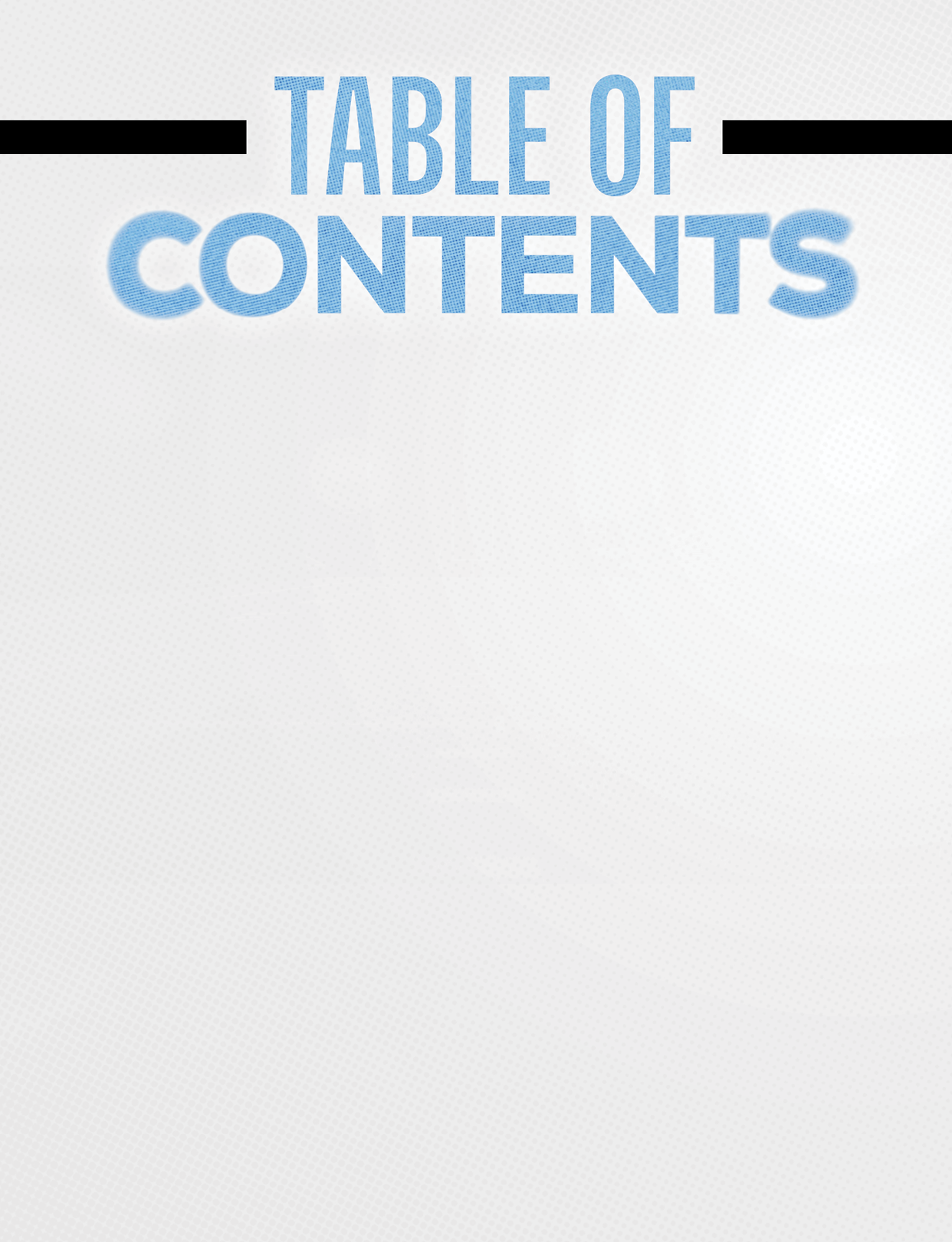A blank table of contents with the words “Table of Contents" written in blue. AI generated content