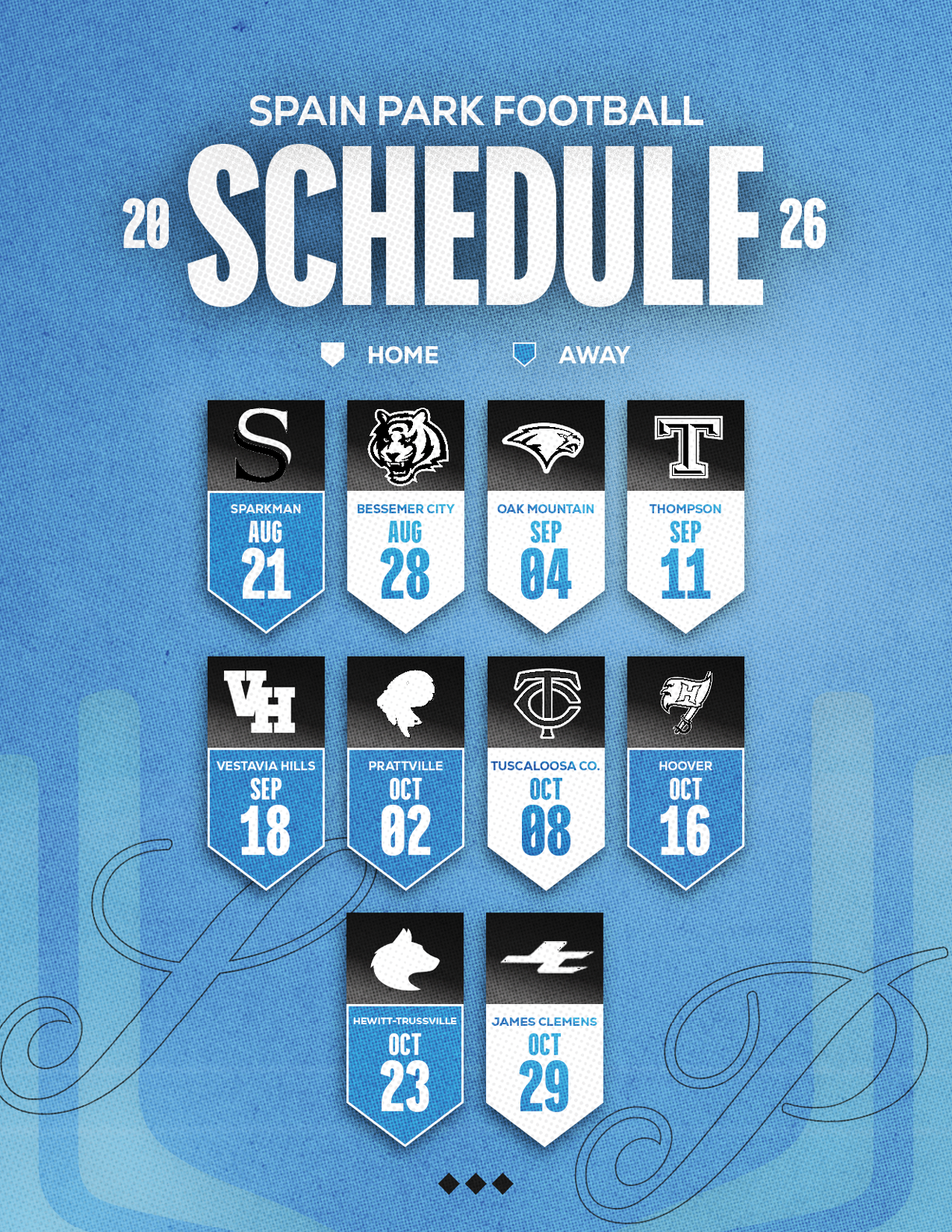 A calendar showing the schedule for the 2014 season of the Spanish Park Football team. AI generated content