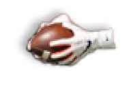 A person wearing a red shirt is holding a white and red football with both hands. Description generated by AI